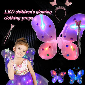 Glowing Princess Kids Birthday Set Angel Fairy Butterfly Glowing Wings Halloween Costume