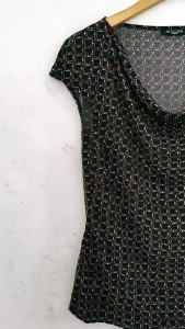 CLEARANCE SALE N*TATIONS womens short sleeve black pattern cowl neck blouse/ BLOUSE WANITA LENGAN PENDEK