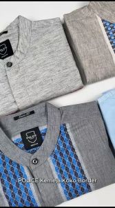 POLICE Kemeja Koko Border Pria Lengan panjang