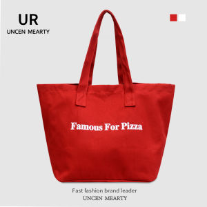 UR2025 New Red Canvas Bag Famous for Pizza Oversize Large Capacity Commuter Bag Trendy Style Single Shoulder Handbag for Youth