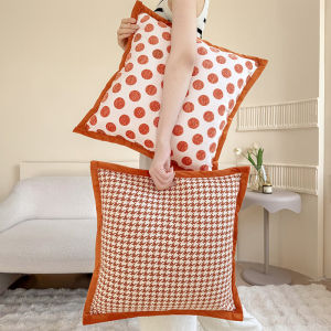 Luxurious Orange Houndstooth Pillow Cover