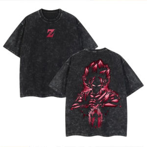 Bandai | Dragon Ball Mens and Womens Washed T-Shirt Son Goku Summer and Spring New Anime Cotton Tee Retro Distressed Loose Short Sleeve