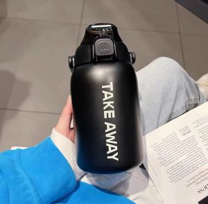 ขวดน้ําสแตนเลสหุ้มฉนวนความจุขนาดใหญ่ สไตล์สปอร์ต ถ้วยฟางสําหรับผู้ชายและผู้หญิง เรียบง่าย มีสไตล์ แบบพกพา นักเรียน ขวดน้ํา