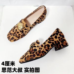 Fashionable Leopard Print Mary Jane Shoes for Women Comfortable Square Head High Heels Spring Autumn French Style Single Shoes