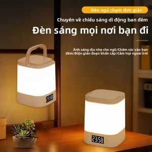 Đèn Bàn LED Có Thể Sạc Lại Với Màn Hình Hiển Thị Thời Gian Đồng Hồ 3 Tùy Chọn Màu Sắc Cảm Biến Cảm Ứng Điều Khiển Từ Xa Đèn Ngủ Để Trang Trí Phòng Ngủ