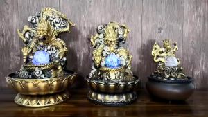 น้ำล้นมังกรทอง สำหรับลูกแก้วหมูนิ้ว หมุน น้ำตกตั้งโต๊ะ น้ำตกมังกรทอง ของตกแต่งโต๊ะ เสริมฮวงจุ้ย วัสดุทนทาน