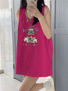 เสื้อยืดแขนกุดสีขาว ทรงหลวม ลำลอง สำหรับผู้หญิง ฤดูร้อน 2024 เสื้อผ้าทำงานคอตตอนผสมโพลีเอสเตอร์ ความยาวปานกลาง