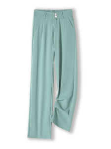 กางเกงขายาวทรงหลวมเอวสูงผ้าลินินผสมลินินและคอตตอนสำหรับผู้หญิงในฤดูร้อน กางเกงขายาวทรงตรงทรงสลิมฟิตทรงหลวม