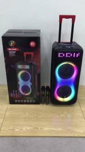 Red Diamond 8 x 2" Wireless Bluetooth Speaker Portable Trolly Speaker w/ wheels 1 & 2 Wireless Mic with Control panel