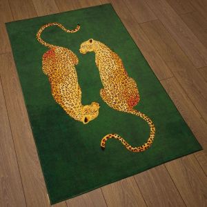 VIKAMA Deep Blue Double Leopard Area Rug Luxury Animal Print Non‑Slip Soft Floor Mat Living Room Bedroom Home Decor