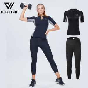 Weslimt New SCR Sweat Suit Womens Sweating Fitness Sport Outfit Long Sleeve Moisture Wicking Exercise Yoga Gymnastics Top