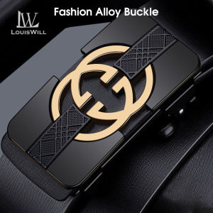 LouisWill เข็มขัดหนังแท้สำหรับผู้ชายเข็มขัดแฟชั่นผู้ชายของผู้ชายเข็มขัดหัวเข็มขัดอัตโนมัติหนังวัวชั้นสองสายรัดคุณภาพสูงธุรกิจหรู