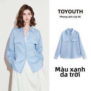 Toyouth | Áo Sơ Mi Nữ Cổ Bẻ Xếp Ly 3D Làm Mát Vải Lyocell Ramie