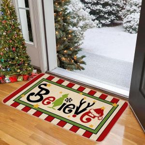 VIKAMA Christmas Entrance Door Mat Durable Snowman Snowflake Merry Christmas Print Non Slip Mat For Front Door Porch Xmas Decor