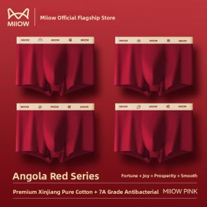 Miiow | Pure Cotton Boxer Shorts For Men Wedding Gift Snake Year Red Color Four Corner Briefs Comfortable Breathable Antibacterial Underwear