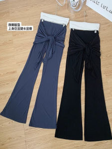 กางเกงขายาวทรงตรงเอวสูงผ้าผสมโพลีเอสเตอร์ระบายอากาศได้ดีสำหรับผู้หญิงในฤดูใบไม้ร่วง กางเกงขายาวทรงตรงเอวยางยืด