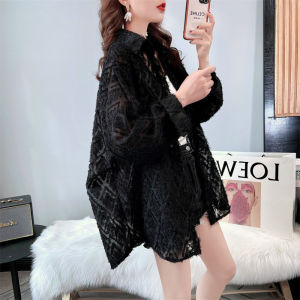 Plus Size Womens Clothing Mid Length Long Length Loose Thin Cardigan Jacquard Sun Protection Clothing Summer New Arrival Shirt Polo Collar Outwear Tide