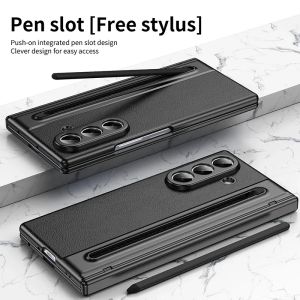 LS | S Pen With Hinge Protection For Samsung Galaxy Z Fold 8 7 6 5 4 3 Leather Case With Stylus Touch Pen & Screen Protector Z Fold7
