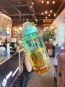 🇸🇬 Ready Stock 2L Transparent Sports Water Bottle with Straw Time Scale & Portable Large Capacity Drinkware Bottle