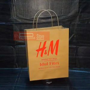 Paper bag HNM Lebaran coklat Medium 2 sisi 33 x 26 x 12 cm