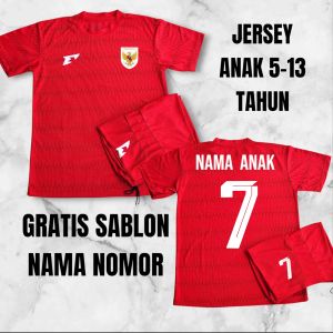 Baju jersey timnas indonesia terbaru gratis/free nama nomor usia 5-13 tahun kaos olahraga