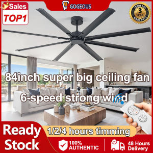 GOGEOUS Nordic 84inch ceiling fan with remote control ceiling fan big size dc motor silent ceilings fan 6 Speed strong wind ceiling fan heavy duty industrial ceiling fan for living room Kitchen Dining Room Bedroom