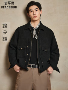 Gold Thread Casual Style Mens Jacket Turn-down Collar Commuter Outeerwear PEACEBIRD Fashion Urban Youth Long Sleeve Zipper