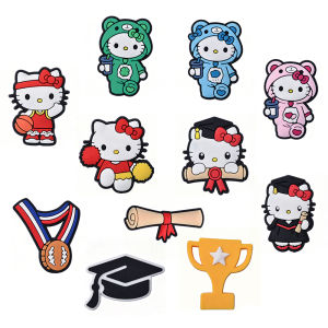 Mesuca | Hello Kitty Graduation Cap Shoe Charms PVC Shoes Decoration Bracelet Wristband Sandal Shoe Accessories Buckle for Kids Gifts