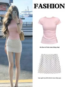 ZUKUN | Chân Váy A-line Ngắn Có Chấm Trắng