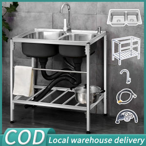 Sink Stainless For Kitchen Lababo Stainless Complete Set Double Kitchen Sink Stand Rack With Faucet Kitchen Organizer Space Saver Double Sink Bathroom Furniture Double Sink Drain Kit - Lazada