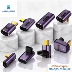 UGOURD 40Gbps Extension Cable Adapter USB C Male to USB C Female Adapter Angled Type C to C Converter 240W With Indicator Light