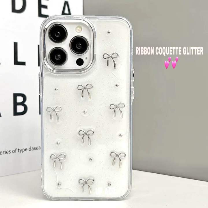 Case Coquette Ribbon Glitter Clear IPHONE 11 12 13 14 15 16 PRO