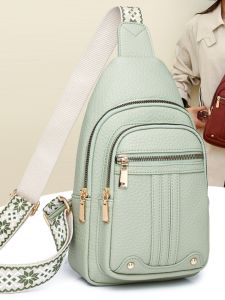 Fashionable Soft Leather Chest Bag Small Womens Bag Casual Crossbody Commuter Bag 2024 New Style PU Material Zipper Closure