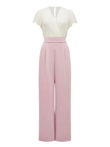 2025 Summer New Womens Short Sleeve Romper Commute High Waist Wide Leg Pants Pleated Lightweight Polyester Online Exclusive