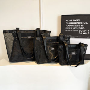 Large Capacity Mesh Toilet Kit Bag Single Shoulder Commuter Fitness Yoga Beach Transparent Korean Style Adjustable Strap Tote Bag