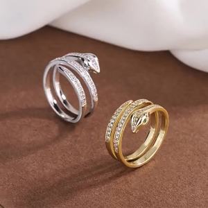 New Fashion Winding Snake Rings For Women Men Punk Hip Hop Open Adjustable Silver Color Ring Stainless Steel Zircon Jewelry Gift