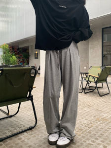 Casual High Waist Wide Leg Pants Straight Cut American Grey Men Women Sweatpants Spring Autumn New Style Floor Length Trousers
