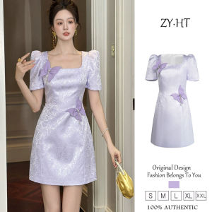 Zyht của phụ nữ ăn mặc váy màu tím váy chữ A Đầm công sở váy công sở lxury Dresses ĐẦM CƯỚI tham dự trang phục váy dự tiệc Váy dạ hội 15393