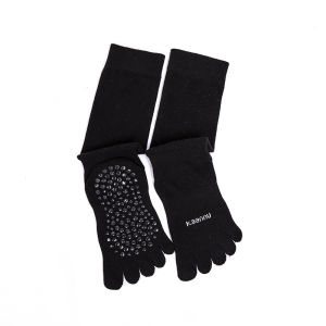 ถุงเท้าห้านิ้วถุงเท้าขาเล็กผ้าฝ้ายแท้แยกนิ้วสำหรับฤดูใบไม้ผลิและฤดูใบไม้ร่วงถุงเท้าข้อเข่าถุงเท้าทรงปากปลาถุงเท้าโยคะกันลื่นแบบมืออาชีพแบบเปิดนิ้วเท้ายาว