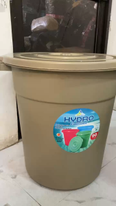 Large Drum Plastic Container with Lid HYDRO Storage Bin for Water Home Laundry Garage Utility Black Mocha Organizer