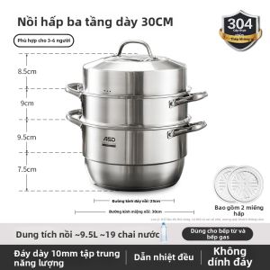 ASD | Nồi Hấp Inox 304 Đa Tầng để Nấu Bánh Bao Cá và Canh
