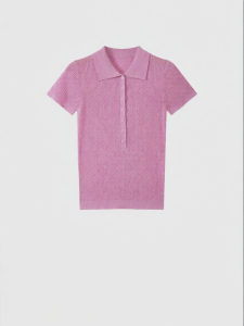 S&W | Knitted Short Sleeve POLO Neck Desirable Top Button Elegant Unique Blouse