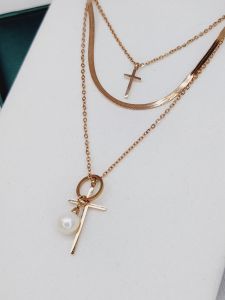Kalung Titanium Salib 3 Layer Rosegold Xpid