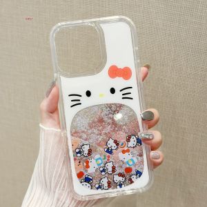 Cute Cartoon KT Cat Glitter Sandphone Case Transparent Shockproof for Apple 17Pro iPhone 16ProMax New 15pro Anti-Fall Womens Niche 14pro Creative Full Cover Hard Shell