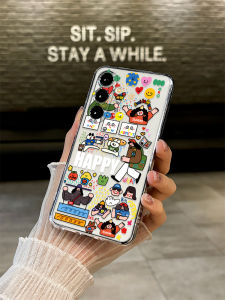 Cartoon Happy Girl Silicone Phone Case Liquid Soft Protective Cover for Galaxy S25 S24 S23 S22 S21 FE Note20 Ultra Transparent