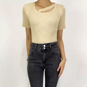 Stretch Skinny High Waist Jeans Unfinished Cut dengan 2 Kancing / Celana Jeans Panjang CF P594