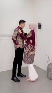 Batik Couple Pasangan Terbaru Motif Anggrek Burgundy M L XL XXL - Batik Kembar Putra
