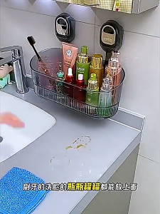 No-Drill Suction Cup Bathroom Storage Rack Wall-Mounted Organizer Toilet Washstand Storage Box浴室吸盘置物架