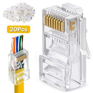 60ชิ้นขั้วต่อ Cat5e RJ45คริสตัลไม่หุ้มฉนวนปลาย RJ45 UTP 8ขาแจ๊คเสียบหัวสัญญาณLAN ขั้วต่อปลั๊กสำหรับสายเคเบิลเครือข่าย UTP แข็ง