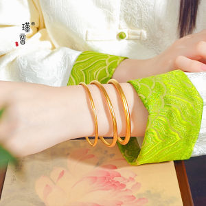 24K Gold Plated Solid Bracelet Traditional Chinese Wedding Gift for Women Alloy Handmade Jewelry Gold Color Bracelet